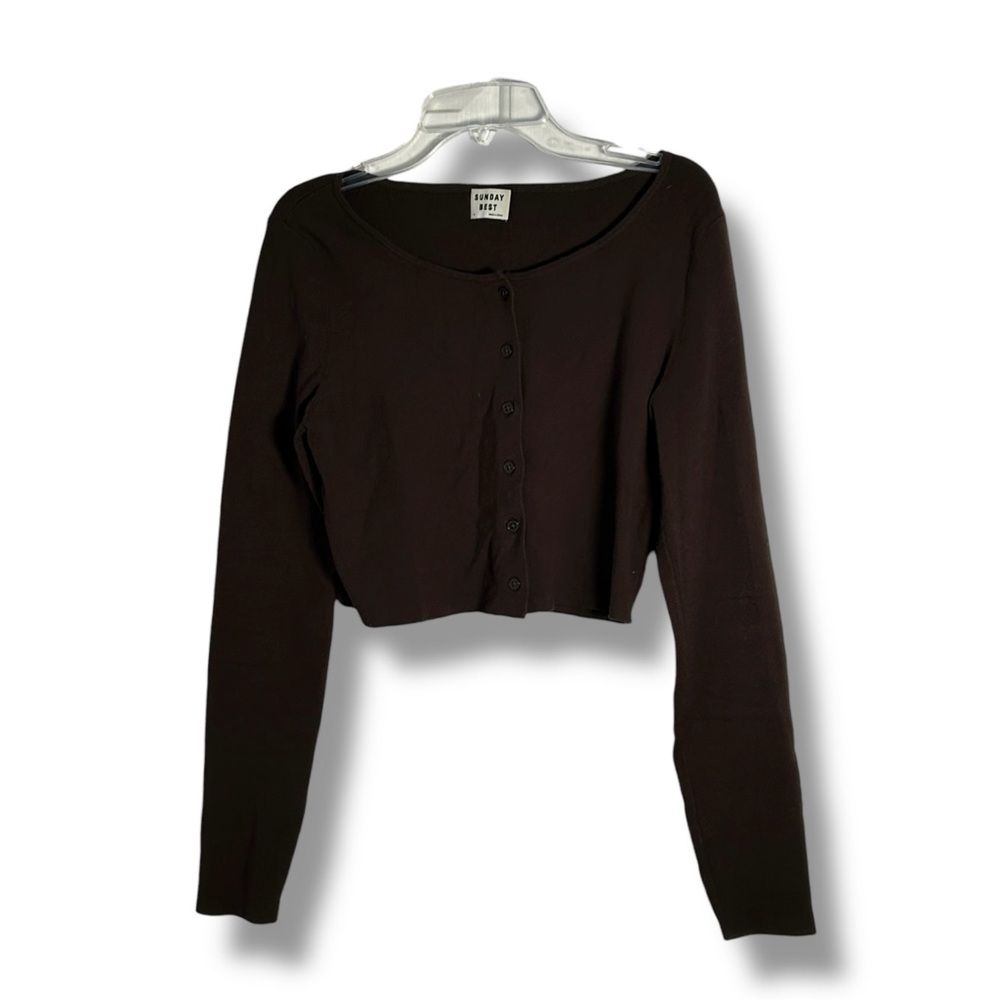 SOLD Aritzia Sunday Best Brown Minimalist Cropped Cardigan Size Medium - Johanna